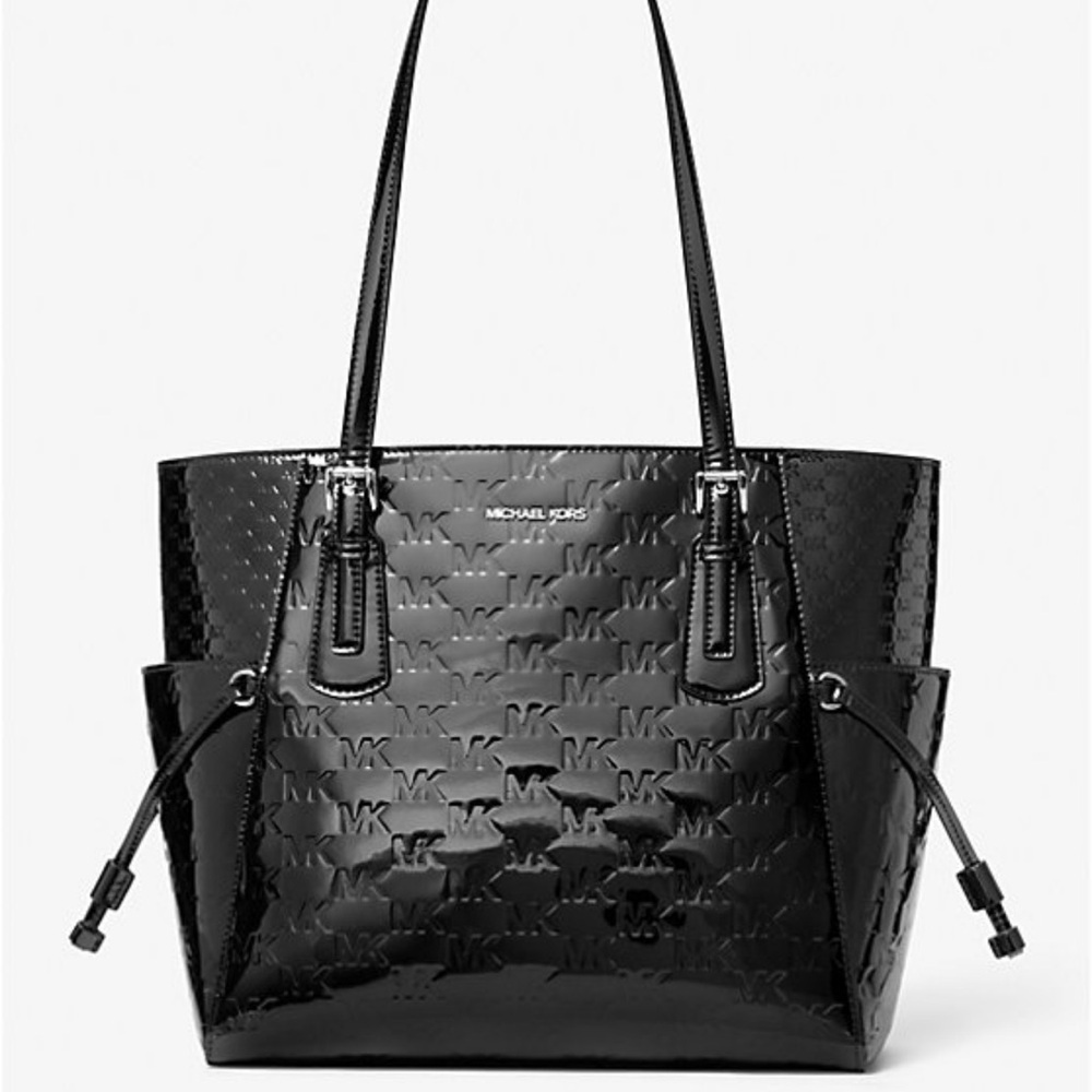 MICHAEL KORS Voyager Large Patent Logo Debossed EW Shoulder Tote Bag
Black 
NWT